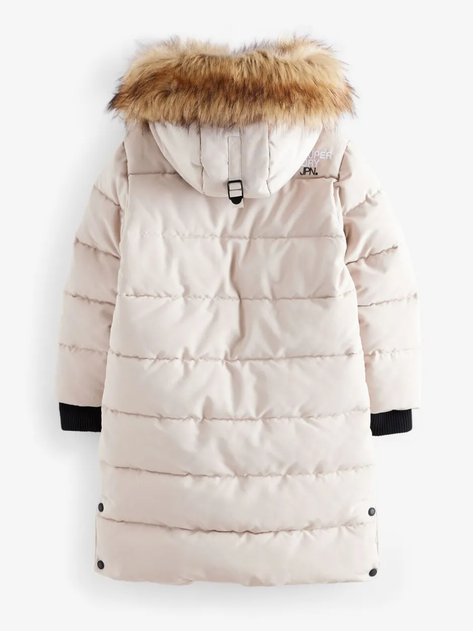 Schoolkleding|Jassen En Jacks|Superdry - - Everest lange gewatteerde jas Crème