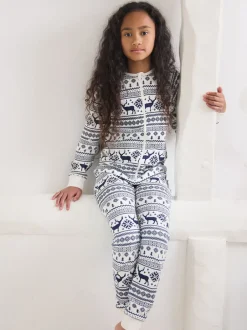 Nachtkleding En Pyjama's|Pyjama's|The Little Tailor - Kids Rendier kerstmis fair isle-patroon 100% katoen alles-in-één Crème