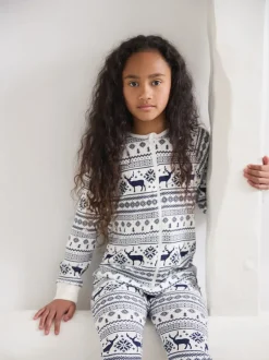 Nachtkleding En Pyjama's|Pyjama's|The Little Tailor - Kids Rendier kerstmis fair isle-patroon 100% katoen alles-in-één Crème