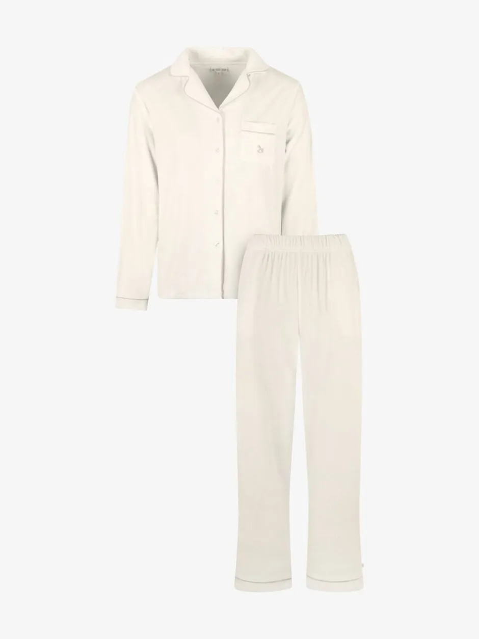 Pyjama's|The Little Tailor - luxe kerstpyjama van zacht aanvoelend velours Crème