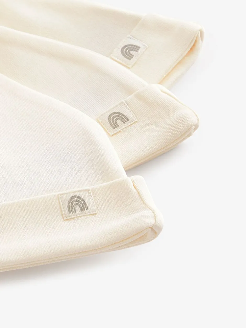 Mutsjes En Antikrabwantjes|Next - Verpakking van 3 babyhoeden van 100% katoen met gestrikte bovenkant (0 - 12 mnd) Crème