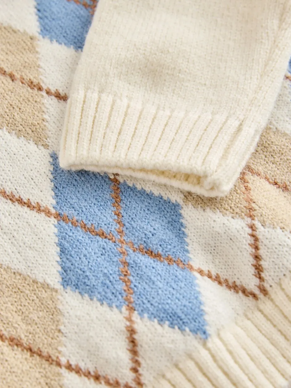 Truien En Breisels|Next - Gebreide katoenen trui met ronde hals (3mnd -7jr) Crème argylepatroon