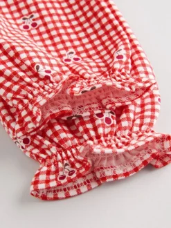 Jurken|Jurken|Next Crème beer/ rode kersen geruit - Verpakking van 2 jersey babyjurkjes (0 mnd-2 jr)