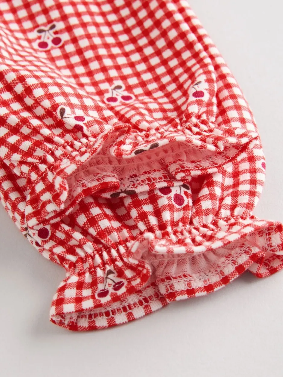 Jurken|Jurken|Next Crème beer/ rode kersen geruit - Verpakking van 2 jersey babyjurkjes (0 mnd-2 jr)