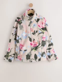 Hoody's En Sweatshirts|Next Crème gebloemd - Borg fleece met korte rits