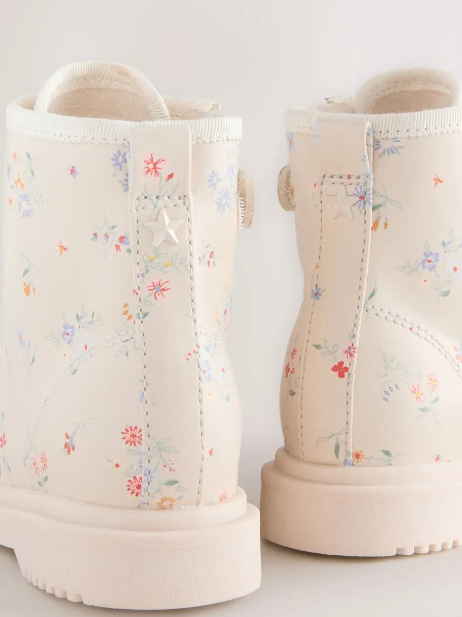 Boots*Next - Enkellaarzen met vetersluiting Crème gebloemd