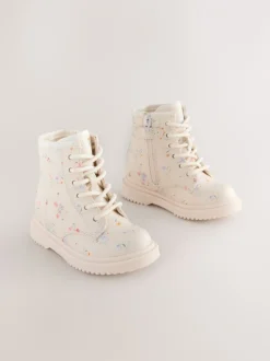 Gelegenheidskleding|Boots*Next - Enkellaarzen met vetersluiting Crème gebloemd