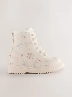 Gelegenheidskleding|Boots*Next - Enkellaarzen met vetersluiting Crème gebloemd