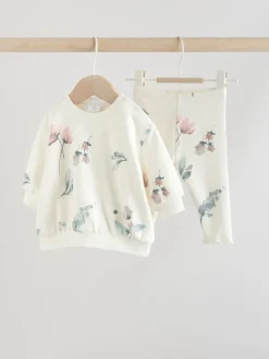Sets En Combisets|Truien En Breisels|Next - Set van 2 -delige Baby Sweater en Joggingbroeken (0mnd -2jr) Crème gebloemd