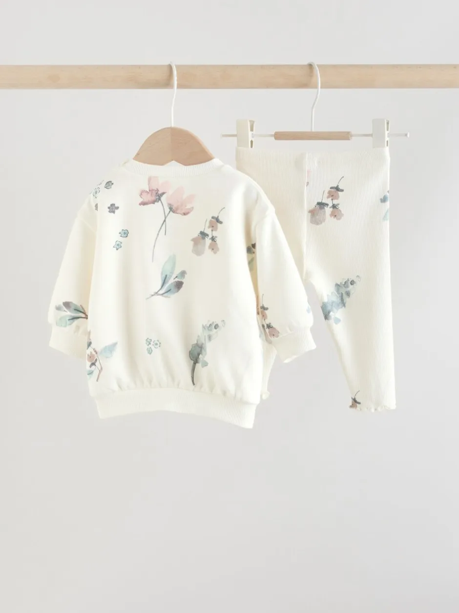 Sets En Combisets|Truien En Breisels|Next - Set van 2 -delige Baby Sweater en Joggingbroeken (0mnd -2jr) Crème gebloemd