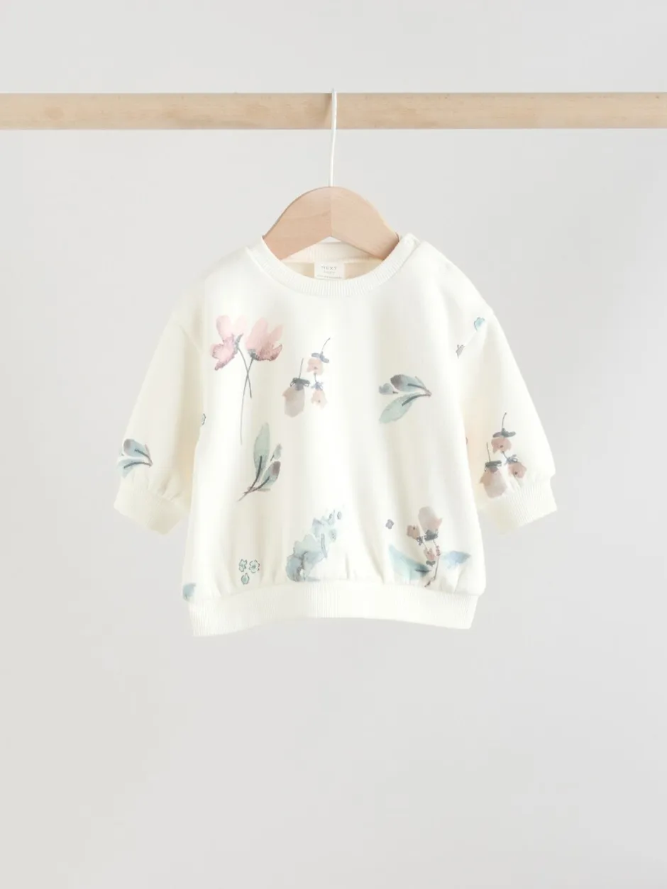 Sets En Combisets|Truien En Breisels|Next - Set van 2 -delige Baby Sweater en Joggingbroeken (0mnd -2jr) Crème gebloemd