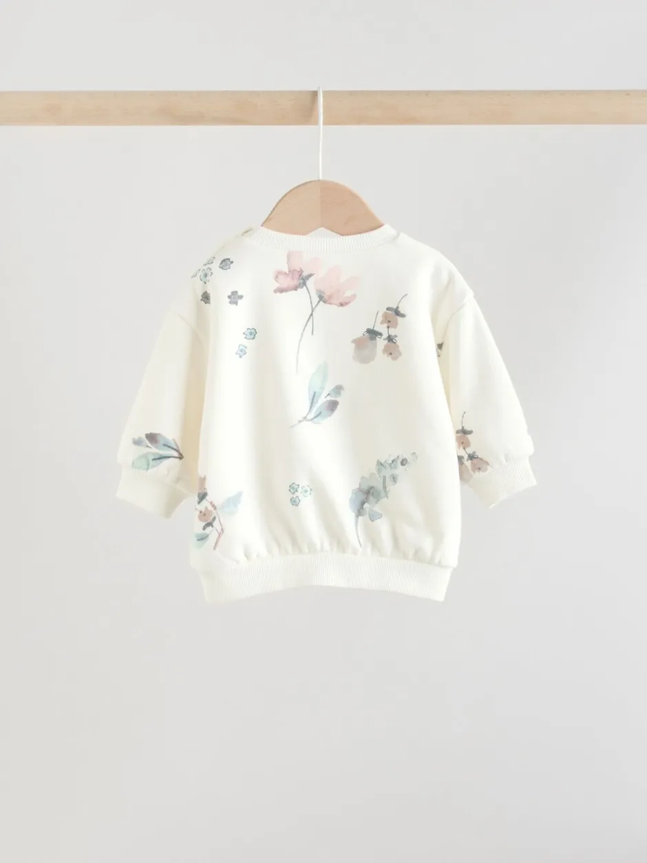Sets En Combisets|Truien En Breisels|Next - Set van 2 -delige Baby Sweater en Joggingbroeken (0mnd -2jr) Crème gebloemd