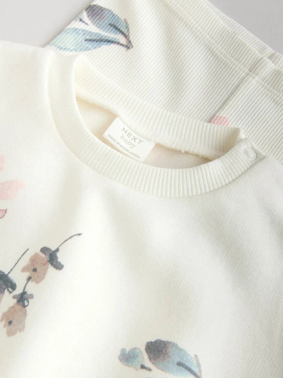 Sets En Combisets|Truien En Breisels|Next - Set van 2 -delige Baby Sweater en Joggingbroeken (0mnd -2jr) Crème gebloemd