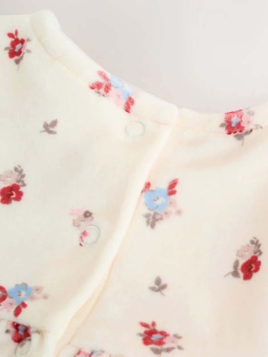 Jurken|Next - 2 -delige Baby Set van velours Jurk met Lange mouwen en Panty''s (0mnd-2jr) Crème met bloemetjesprint