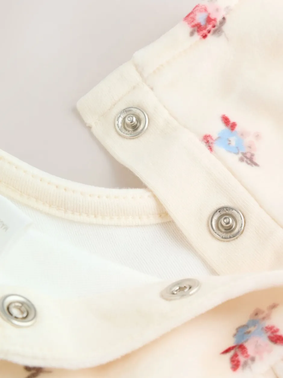 Jurken|Next - 2 -delige Baby Set van velours Jurk met Lange mouwen en Panty''s (0mnd-2jr) Crème met bloemetjesprint