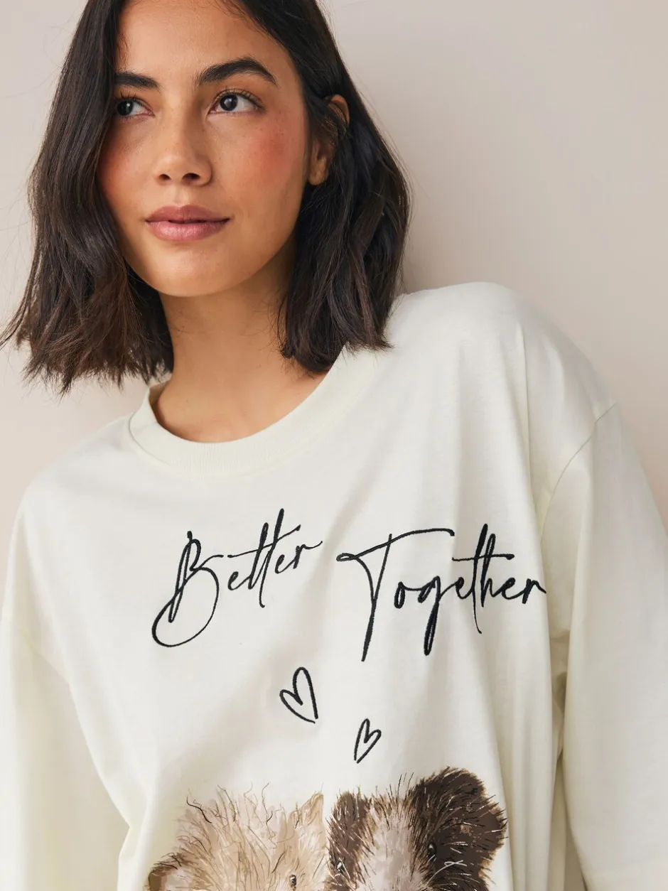 Pyjama's|Loungewear*Next Crème met cavia - Tricot pyjama met korte mouwen