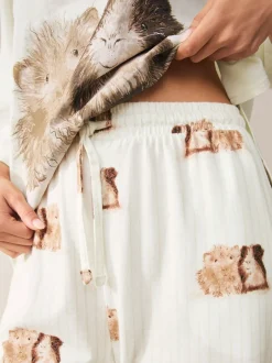 Pyjama's|Loungewear*Next Crème met cavia - Tricot pyjama met korte mouwen