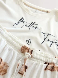 Pyjama's|Loungewear*Next Crème met cavia - Tricot pyjama met korte mouwen