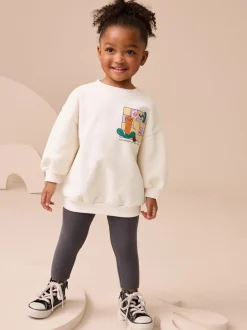 Truien En Breisels|Sets En Outfits*Next Crème Regenboog Grafische Print - Set met sweatshirt en legging (3 mnd-7 jr)