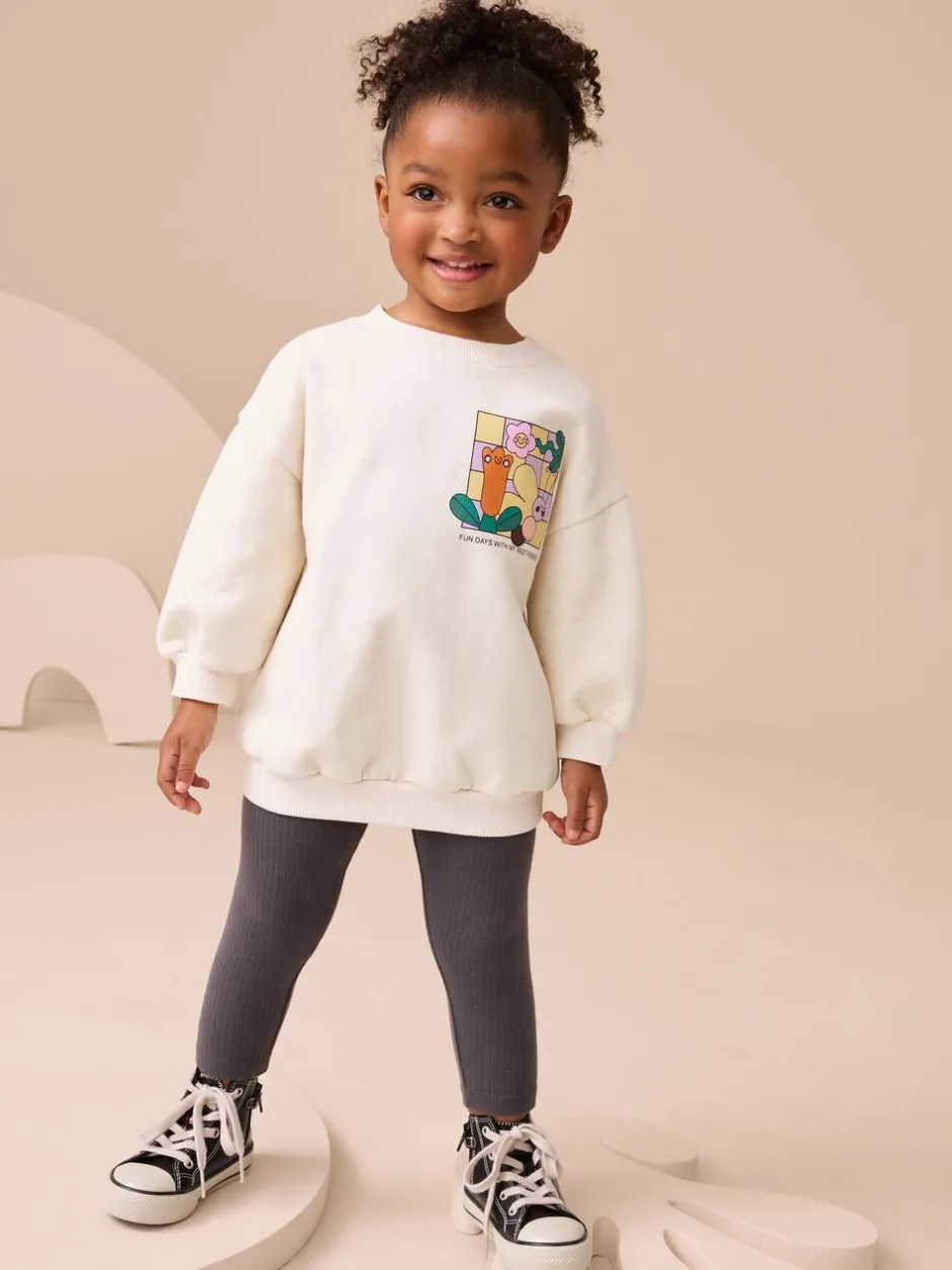 Truien En Breisels|Sets En Outfits*Next Crème Regenboog Grafische Print - Set met sweatshirt en legging (3 mnd-7 jr)