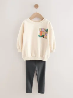 Truien En Breisels|Sets En Outfits*Next Crème Regenboog Grafische Print - Set met sweatshirt en legging (3 mnd-7 jr)