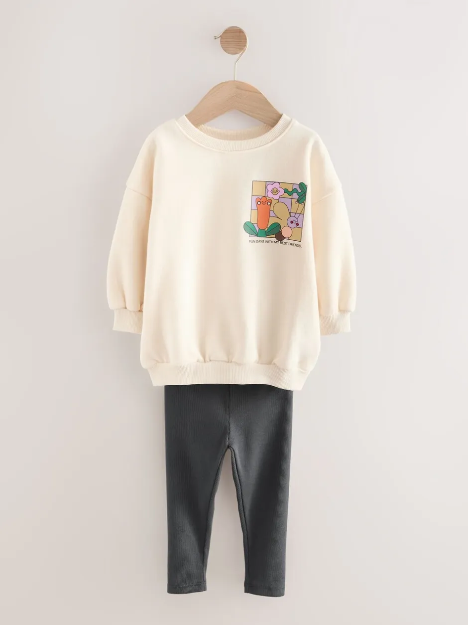 Truien En Breisels|Sets En Outfits*Next Crème Regenboog Grafische Print - Set met sweatshirt en legging (3 mnd-7 jr)
