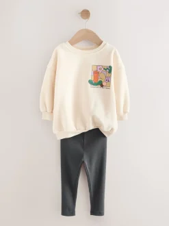 Truien En Breisels|Sets En Outfits*Next Crème Regenboog Grafische Print - Set met sweatshirt en legging (3 mnd-7 jr)