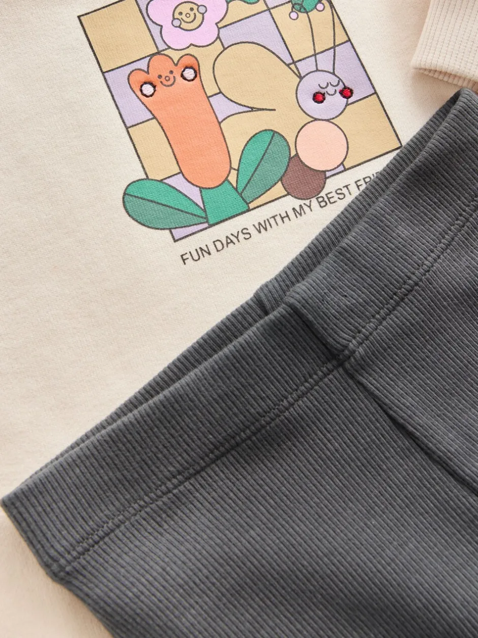 Truien En Breisels|Sets En Outfits*Next Crème Regenboog Grafische Print - Set met sweatshirt en legging (3 mnd-7 jr)