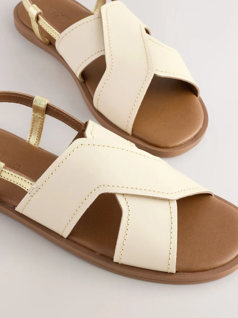 Ruimvallend En Extraruimvallend*Next - Gestikte sandalen met hielbandje Crèmekleurig leer