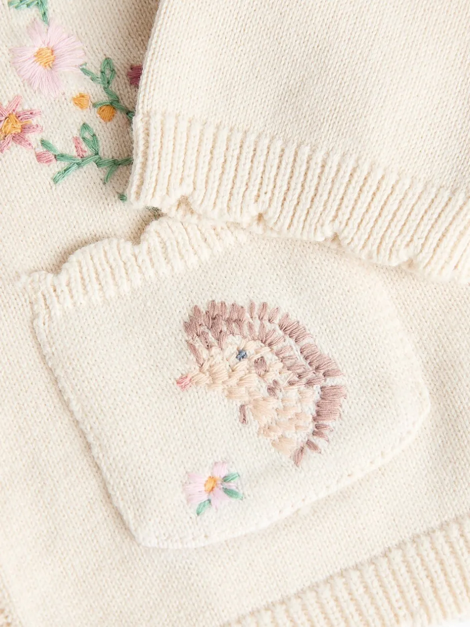 Gebreide Kleding*Next Crèmekleurig met konijn - 100% katoenen Pointelle gebreid Baby vest met bloemenpatroon (0mnd -3jr)