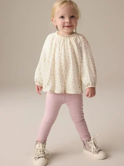 Overhemden En Blouses|Next - Blouse met lange mouwen en geplooide hals (3mnd-7jr) Crèmekleurige fijne bloemenprint
