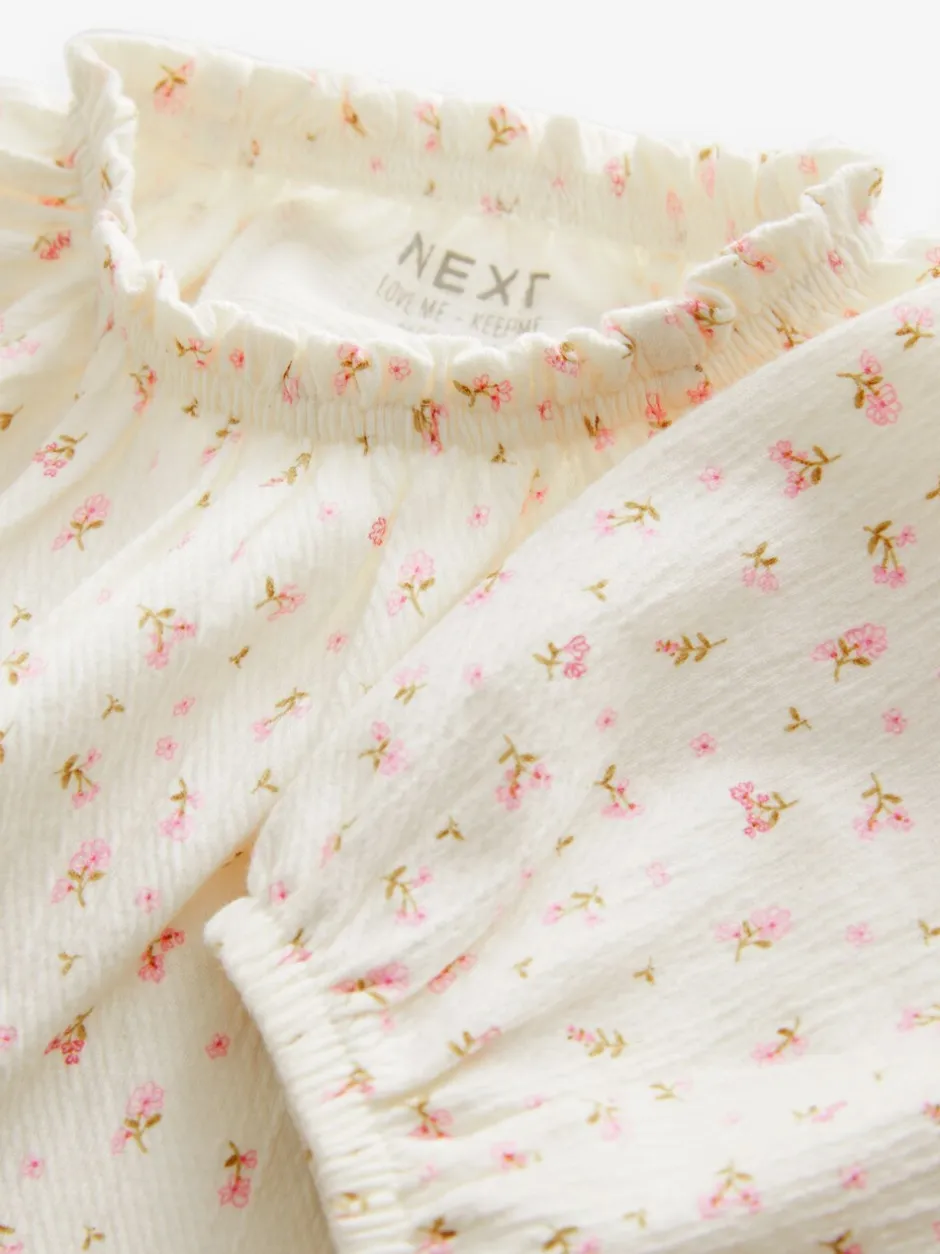 Overhemden En Blouses|Next - Blouse met lange mouwen en geplooide hals (3mnd-7jr) Crèmekleurige fijne bloemenprint