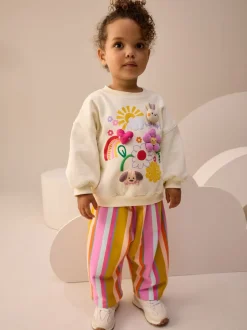 Sets En Combisets|Truien En Breisels*Next Crèmekleurige strepen gewatteerde figuurtjes - Set van sweatshirt en joggingbroek met rechte wijde pijpen (3mnd -7jr)