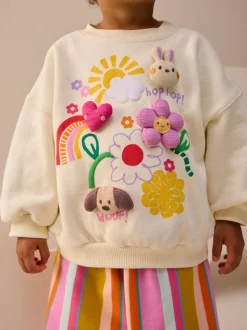 Sets En Combisets|Truien En Breisels*Next Crèmekleurige strepen gewatteerde figuurtjes - Set van sweatshirt en joggingbroek met rechte wijde pijpen (3mnd -7jr)