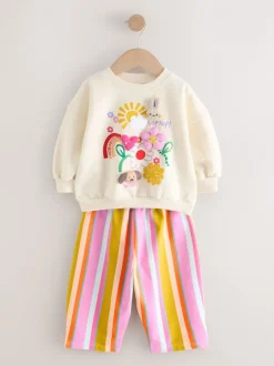 Sets En Combisets|Truien En Breisels*Next Crèmekleurige strepen gewatteerde figuurtjes - Set van sweatshirt en joggingbroek met rechte wijde pijpen (3mnd -7jr)