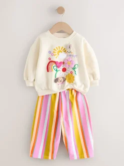 Sets En Combisets|Truien En Breisels*Next Crèmekleurige strepen gewatteerde figuurtjes - Set van sweatshirt en joggingbroek met rechte wijde pijpen (3mnd -7jr)