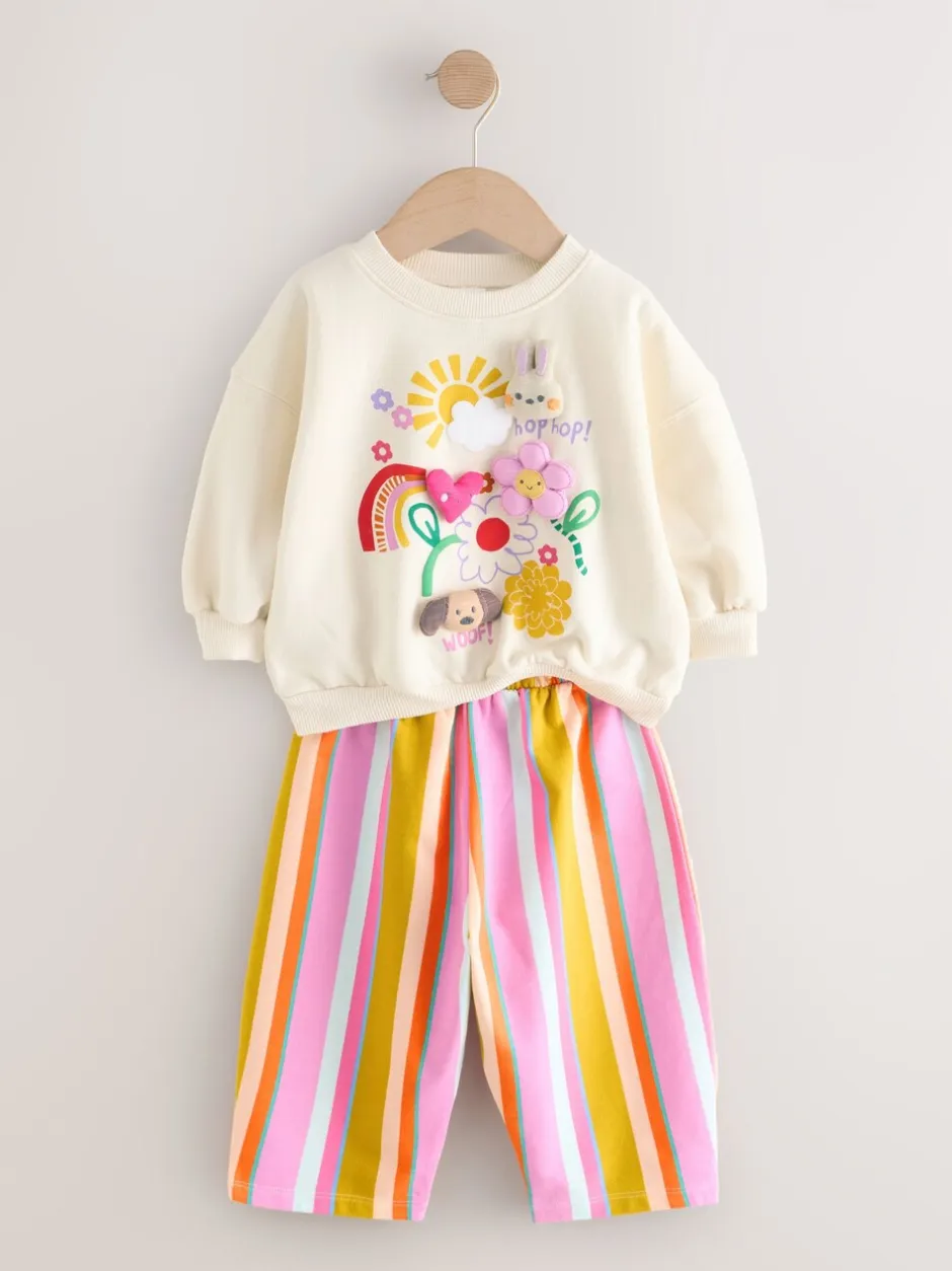 Sets En Combisets|Truien En Breisels*Next Crèmekleurige strepen gewatteerde figuurtjes - Set van sweatshirt en joggingbroek met rechte wijde pijpen (3mnd -7jr)