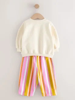 Sets En Combisets|Truien En Breisels*Next Crèmekleurige strepen gewatteerde figuurtjes - Set van sweatshirt en joggingbroek met rechte wijde pijpen (3mnd -7jr)