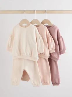 Sets En Combisets|Truien En Breisels|Next - Baby sweatshirt en joggingbroek 6 -delige set (0mnd -2jr) Crèmekleurig/roze