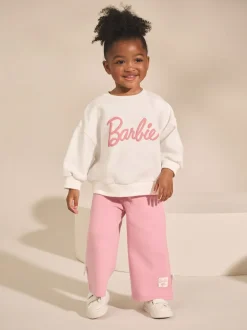 Sweaters En Hoody´S|Next Crèmekleurig/roze - Barbie Sweatshirt & Set van joggingbroek met wijde pijpen (3mnd -7jr)