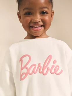 Sweaters En Hoody´S|Next Crèmekleurig/roze - Barbie Sweatshirt & Set van joggingbroek met wijde pijpen (3mnd -7jr)
