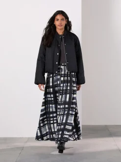 Rokken|Next - Satin Pleated Maxi Skirt Crème/marineblauw ruit