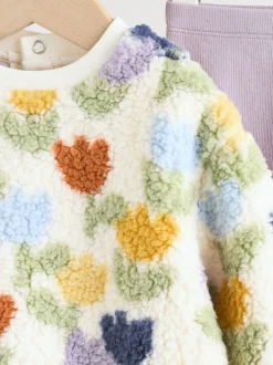Sets En Combisets|Truien En Breisels|Next - 2 -delige Set van Fleece Tops en Leggings voor Baby''s (0mnd-2jr) Crème/paarse tulp