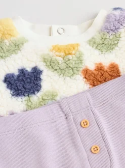 Sets En Combisets|Truien En Breisels|Next - 2 -delige Set van Fleece Tops en Leggings voor Baby''s (0mnd-2jr) Crème/paarse tulp