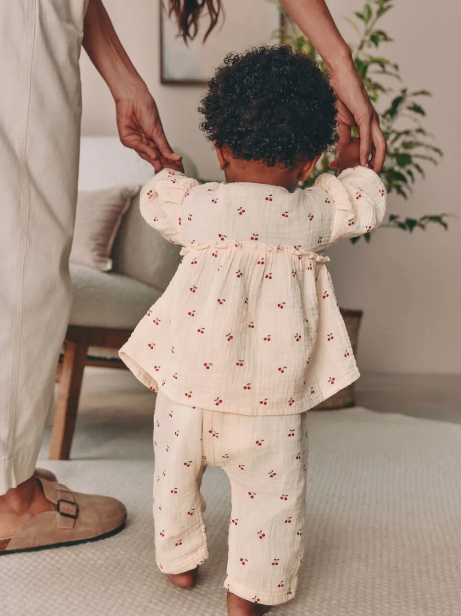 Tops|Sets En Outfits*Next - 2 -delige babyset van geweven tops en broeken met lange mouwen (0mnd -2jr) Crème/rode kers