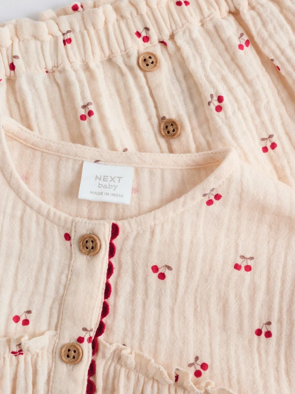 Tops|Sets En Outfits*Next - 2 -delige babyset van geweven tops en broeken met lange mouwen (0mnd -2jr) Crème/rode kers