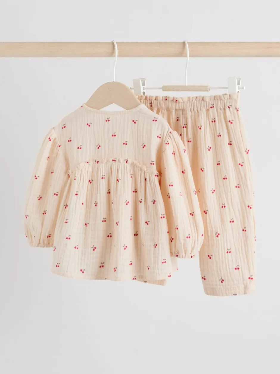 Tops|Sets En Outfits*Next - 2 -delige babyset van geweven tops en broeken met lange mouwen (0mnd -2jr) Crème/rode kers