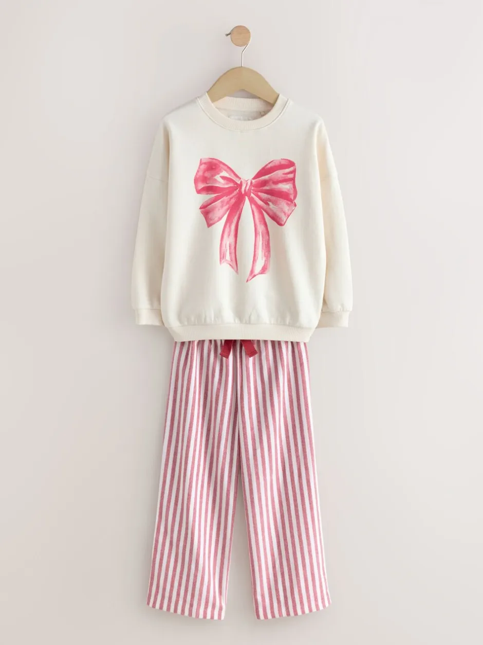 Nachtkleding En Pyjama's|Pyjama's|Next - Sweatshirt Pyjama's (2-16jaar) Crème/rode strik