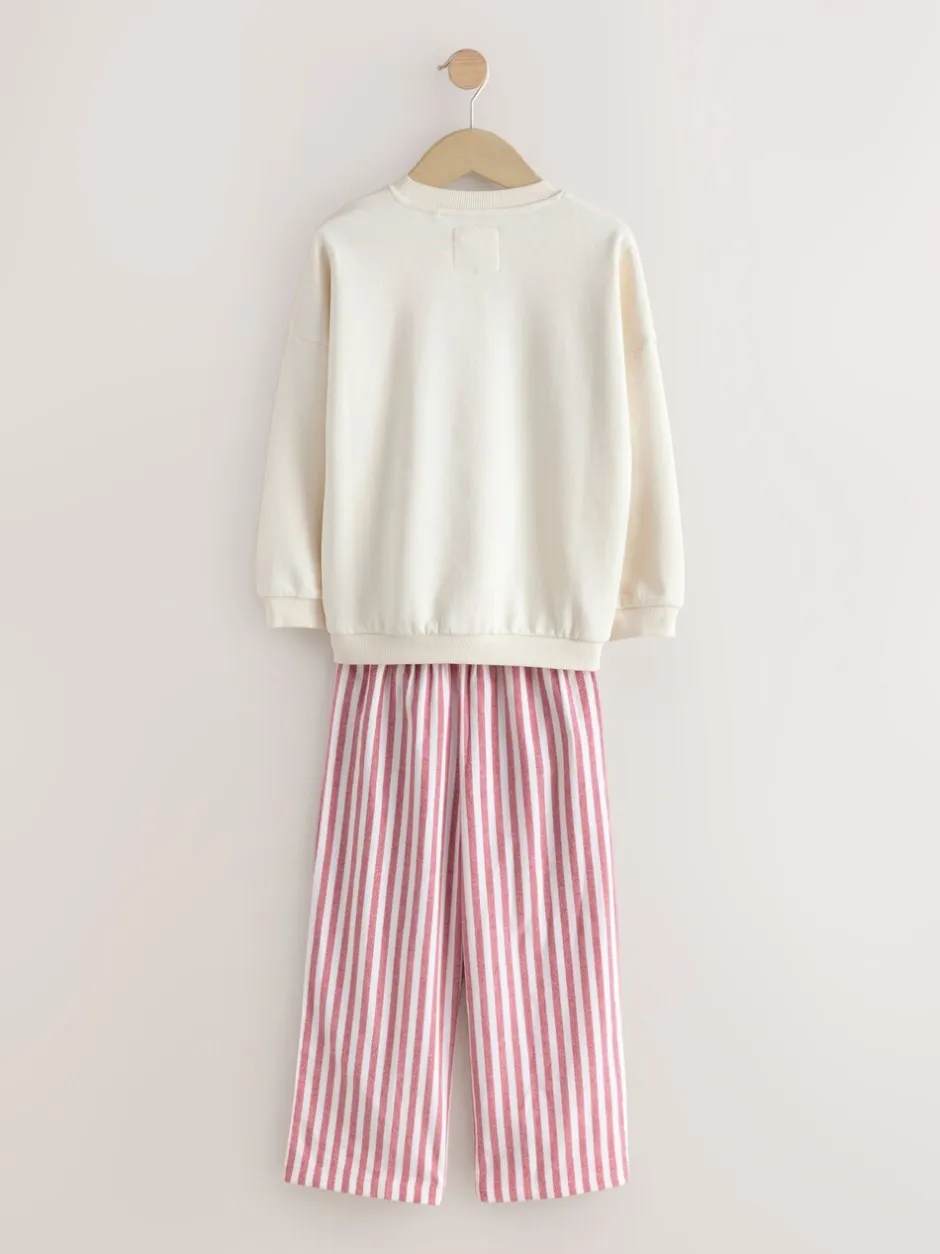 Nachtkleding En Pyjama's|Pyjama's|Next - Sweatshirt Pyjama's (2-16jaar) Crème/rode strik