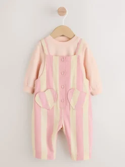 Rompertjes En Tuinbroeken|Tuinbroeken|Next - Baby Set van bretelbroeken en Bodysuit 2 Pieces (0mnd.-3jr) Crème/roze gestreept